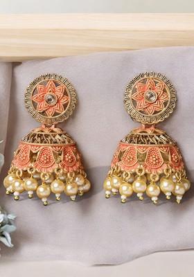 Gold Plated Pearl Bead Dome Shaped Jhumka Earrings