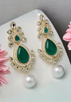 Gold Plated Kundan Bead Classic Drop Earrings