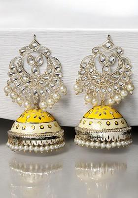 Gold Plated Kundan Meenakari Dome Shape Jhumka Earrings
