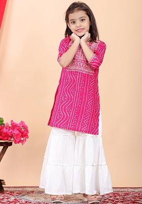 Bandhani Printed Gotta Patti Straight Kurta With Sharara