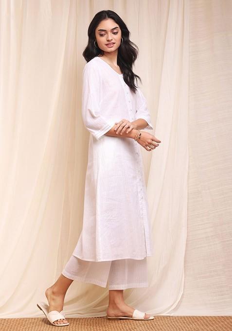 Orange 3/4 Sleeve Cotton A-Line Kurta main image 0