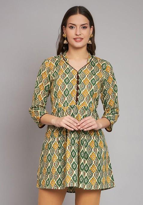 Women Ethnic Motifs Printed V-Neck Pure Cotton Empire Kurti