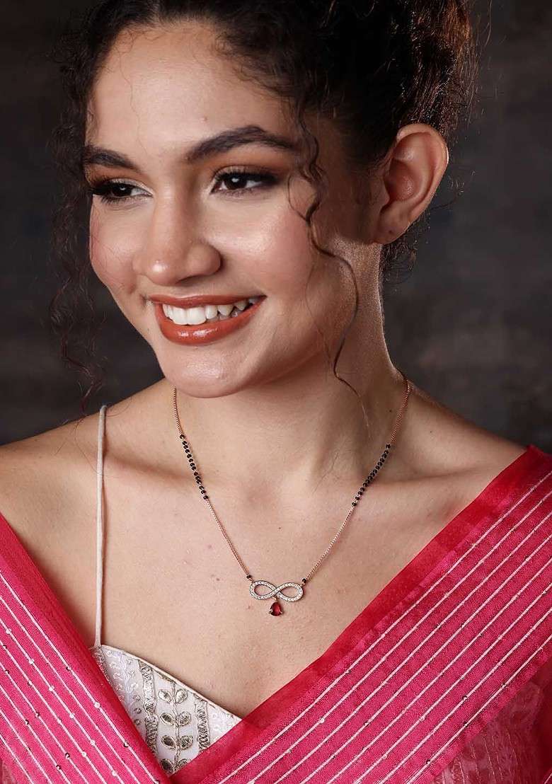 Gold Plated Artificial Stones and Beaded Mangalsutra - Indya