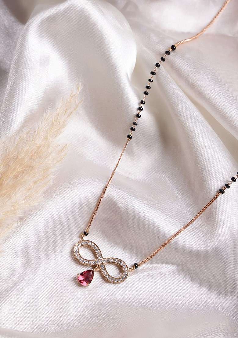 Gold Plated Artificial Stones and Beaded Mangalsutra - Indya