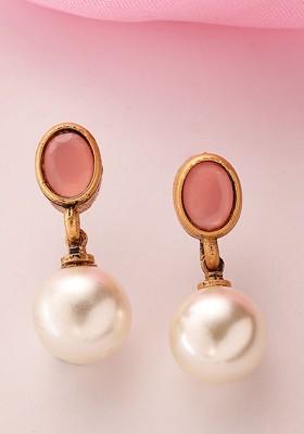 Gold Plated Stone Stud And Bead Classic Drop Earrings