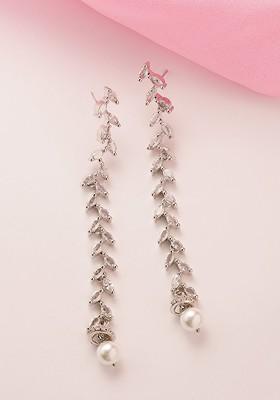 Silver Plated AD Stud And Bead Classic Drop Earrings