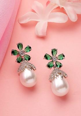 Silver Plated American Diamond Contemporary Drop Earrings