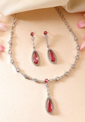 Silver Plated American Diamond Stud Jewellery Set