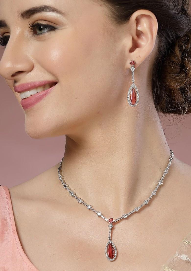 Silver Plated American Diamond Stud Jewellery Set