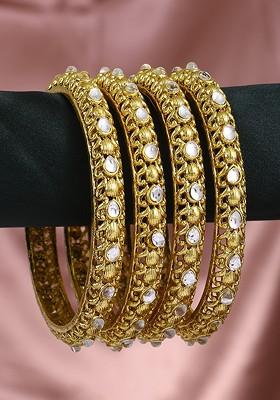 Set Of 4 Gold Plated Stone Studded Bangles