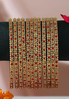 Set Of 12 Gold Plated Stone Studded Bangle