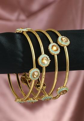 Set Of 4 Gold Plated Stone Studded Bangles