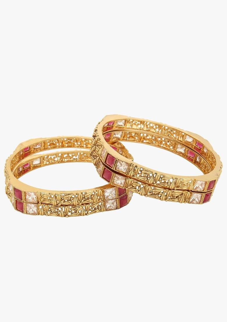 Set Of 4 Gold Plated Stones Studded Embellished Designer Bangles