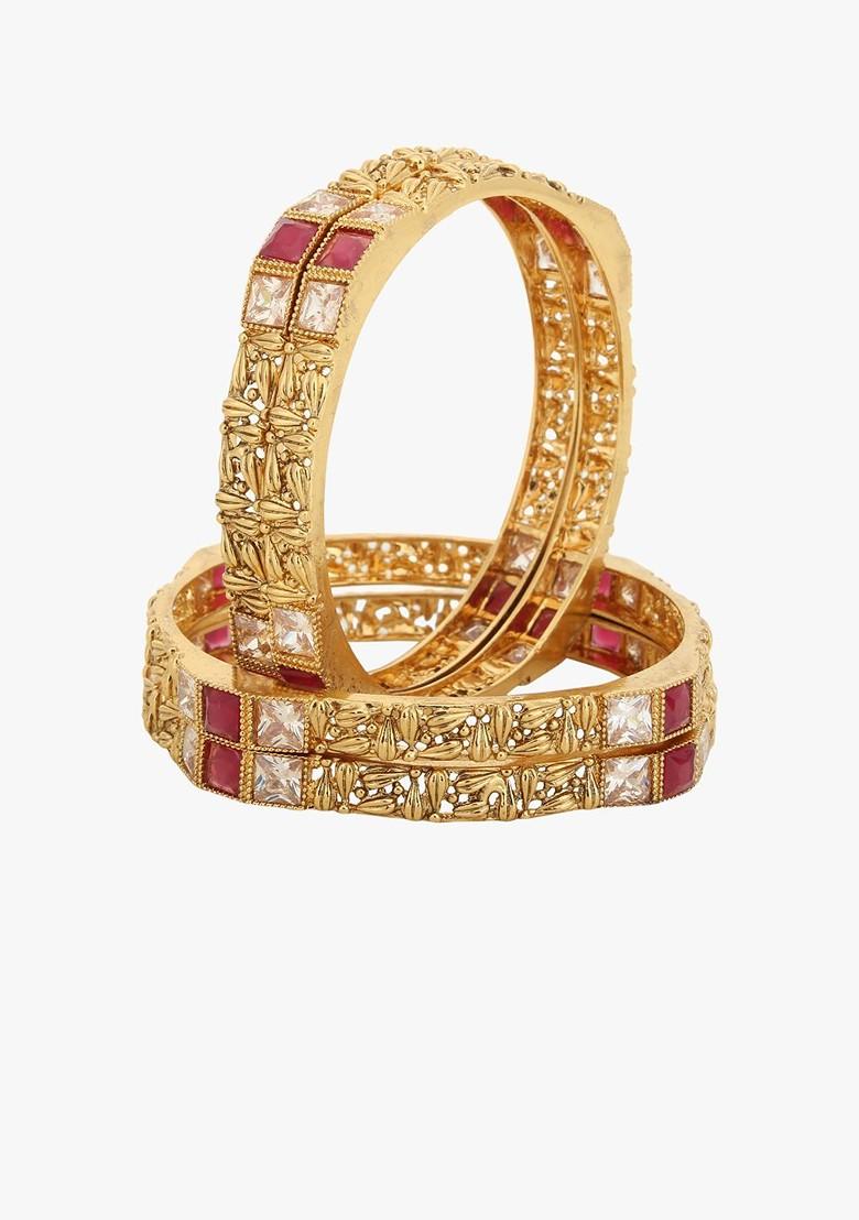 Set Of 4 Gold Plated Stones Studded Embellished Designer Bangles