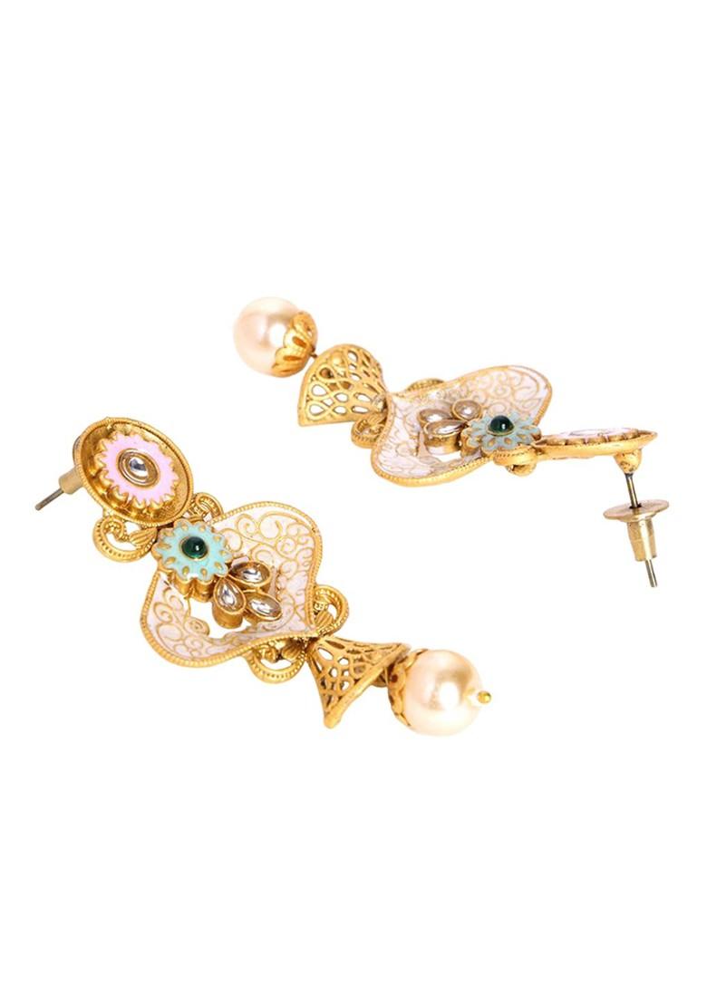 Gold Plated Stone Studded And Beaded Jewellery Set