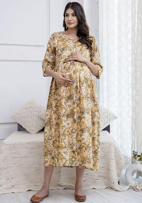 Queen Red Floral Angrakha Maternity Dress Set