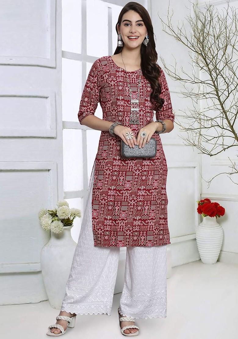 Women Ethnic Motifs Printed Flared Sleeves Mirror Work Kurta