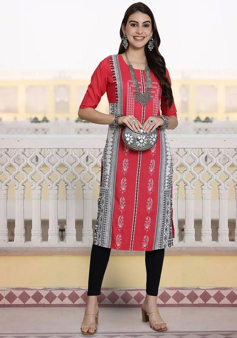 Women Ethnic Motifs Printed Flared Sleeves Mirror Work Kurta