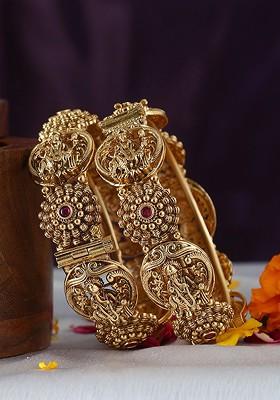 Set Of 2 Gold Plated Stones Studded Ganesh Temple Bangles
