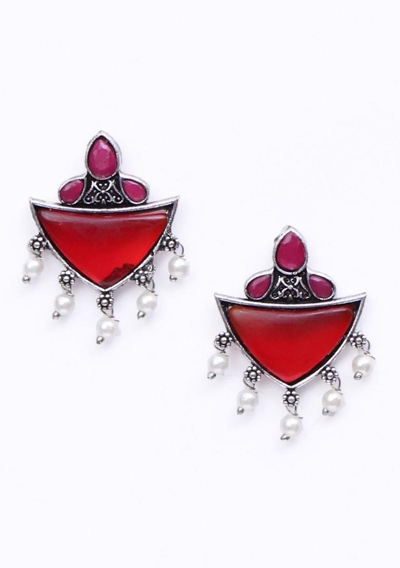 Silver Plated Stones Studded And Beaded Jewellery Set