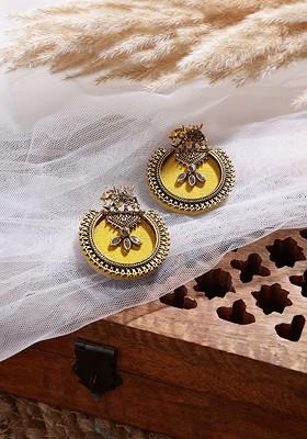 Gold Plated Elephant Shaped Stone Studded Drop Earrings