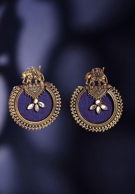 Gold Plated Elephant Shaped Stone Studded Drop Earrings