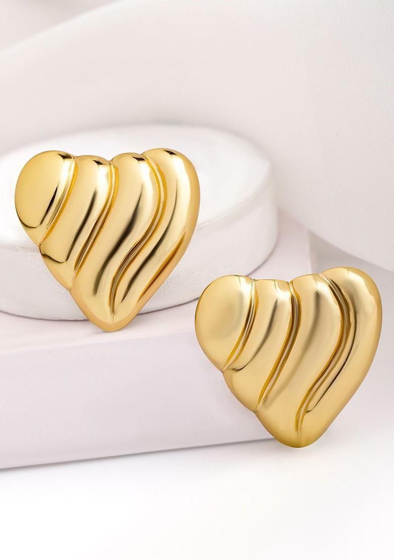 18K Gold Plated Tarnish Free Waterproof Demi Fine Heart Stud Earrings