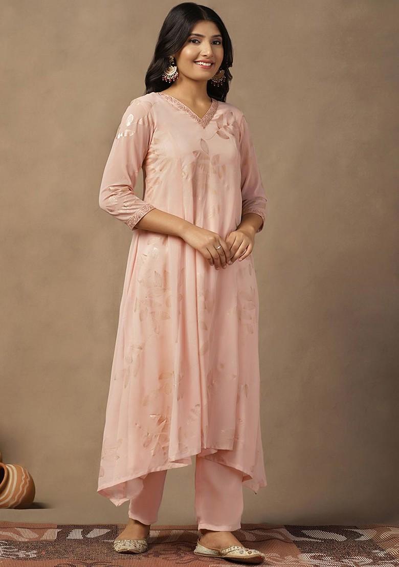 Floral Print Georgette Anarkali Kurta With Trousers