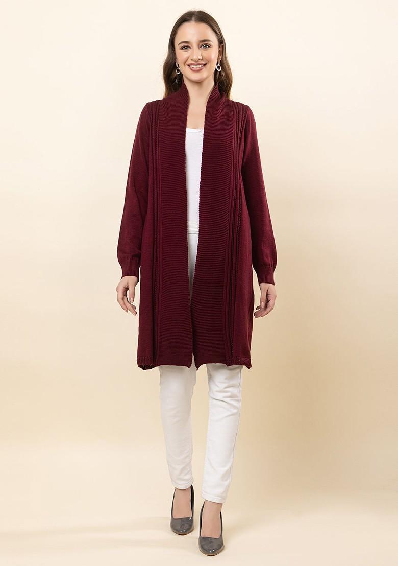 Cardigan Shrug Design For Winter Buy Women Maroon Self Design