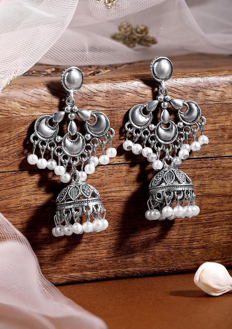 Buy Women Oxidised Silver Plated Handcrafted Dome Shaped Jhumkas