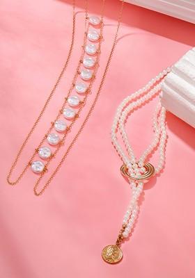 Set Of 2 Gold Plated Pearl Body Chain And Necklace