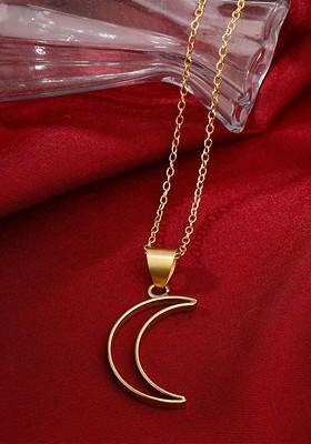 Gold Plated Moon Shaped Charm Pendant Chain