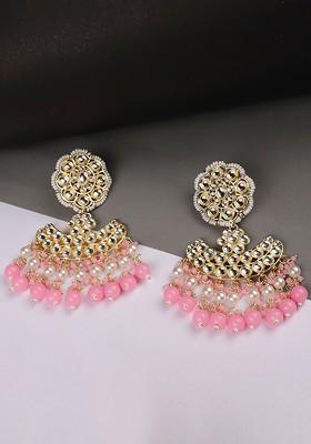 Gold Plated Cubic Zirconia Studded And Beaded Chandbalis