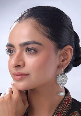 Silver Plated Contemporary Oxidised Drop Earrings