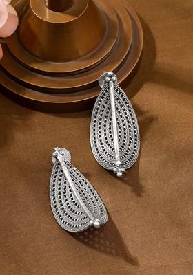 Silver Plated Contemporary Oxidised  Drop Earrings