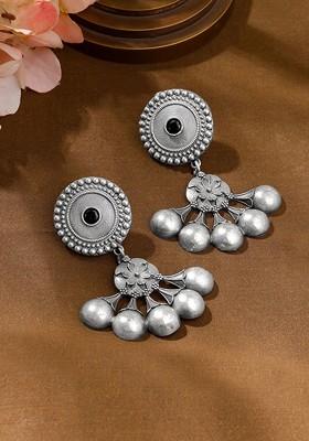 Silver Plated Contemporary Oxidised Brass Drop Earrings