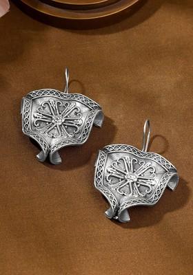 Silver Plated Contemporary Oxidised Brass Drop Earrings