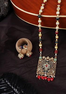 Gold-Plated Kundan Stone-Studded And Beaded Jewellery Set