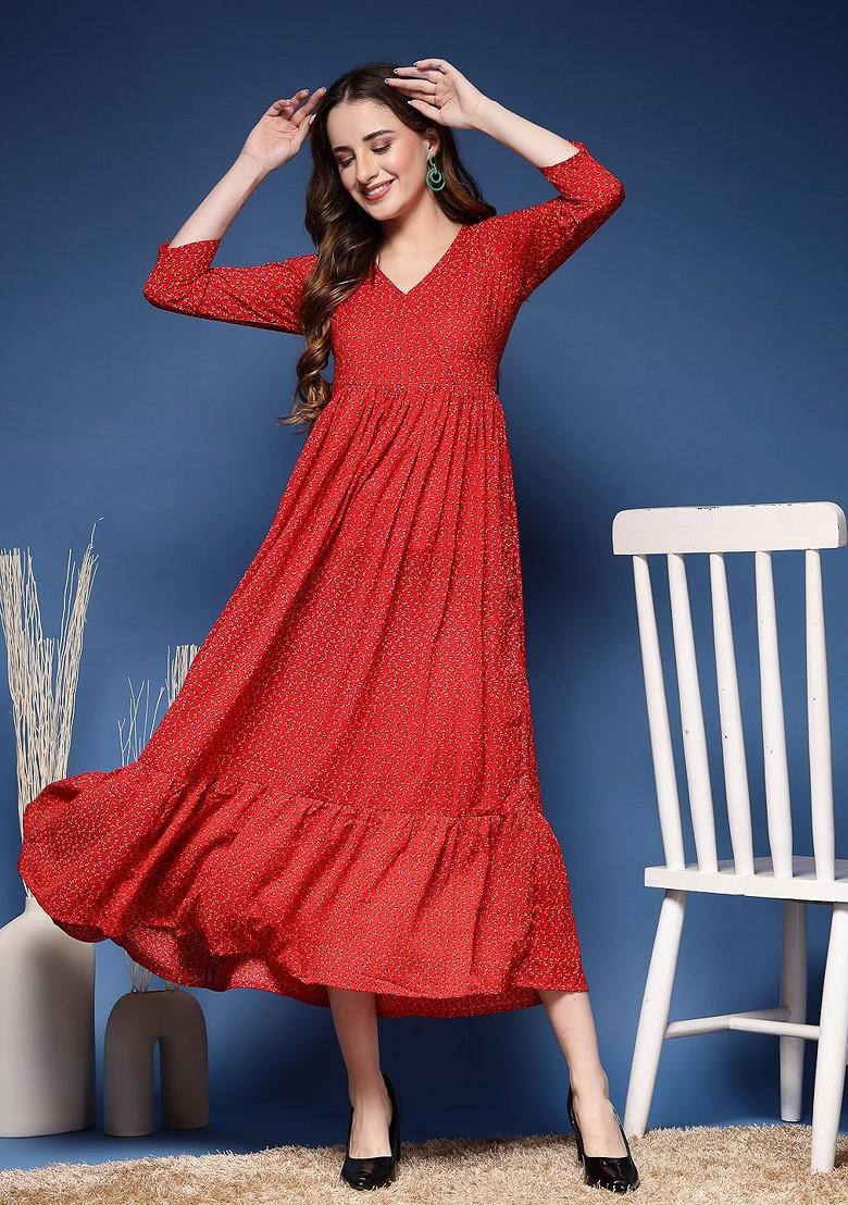 Buy Women Women's Floral Print Fit And Flare Midi Dress 30755268