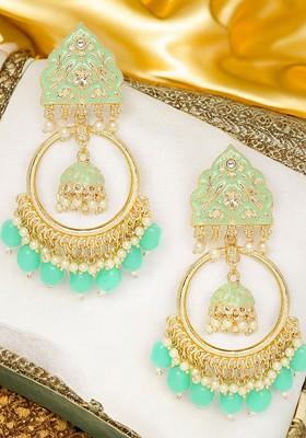 Dome Shaped Kundan And Pearl Studded Jhumkas