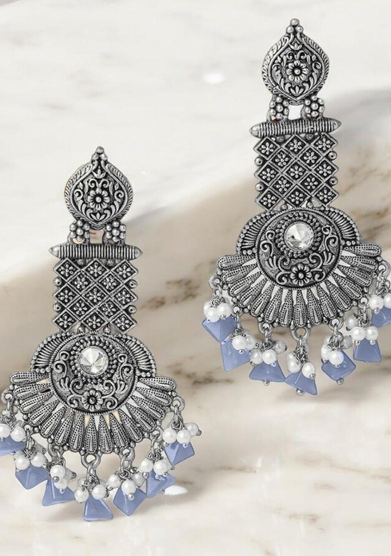 Buy Women Artificial Stones And Beads Floral Shaped Oxidised Jhumka Earrings 30791067 Jewellery Indya