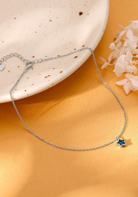 Indya X Giva 925 Sterling Silver Rhodium Plated Star Anklet