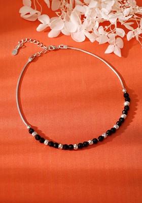 Indya X Giva 925 Sterling Silver Rhodium Plated Bead Anklet