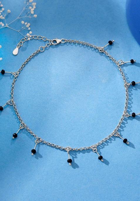 Indya X Giva 925 Sterling Silver Rhodium Plated Bead Anklet