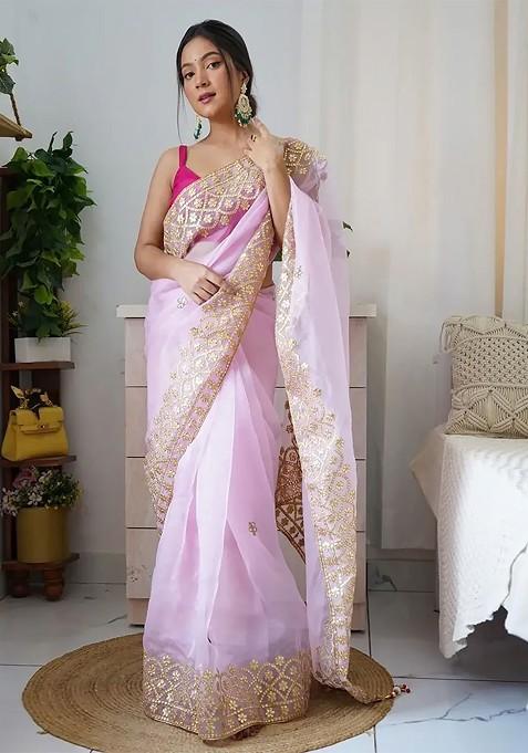 Floral Embroidered Organza Saree