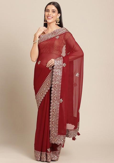 Floral Embroidered Poly Georgette Saree