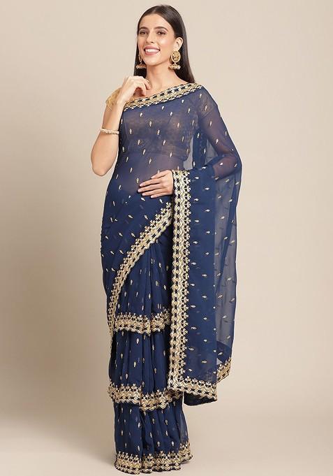 Paisley Embroidered Poly Georgette Saree