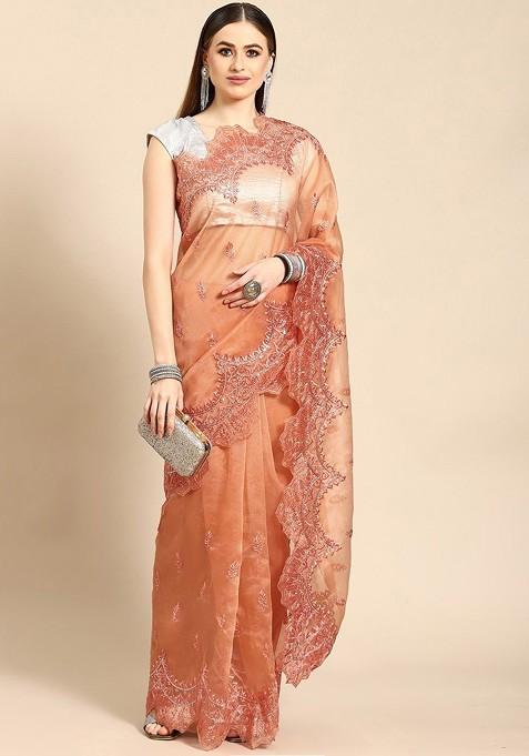 Floral Sequinned Organza Saree