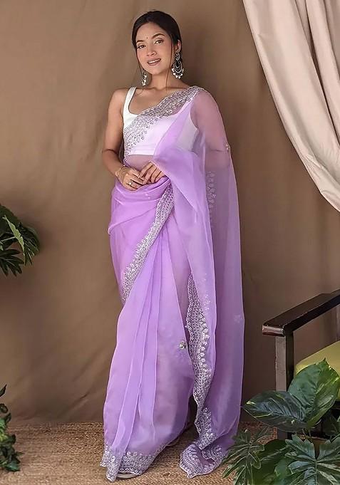 Floral Sequinned Organza Saree