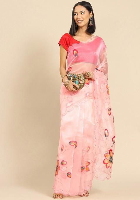 Floral Sequinned Organza Saree